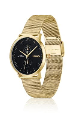 Style gold-tone watch with black dial