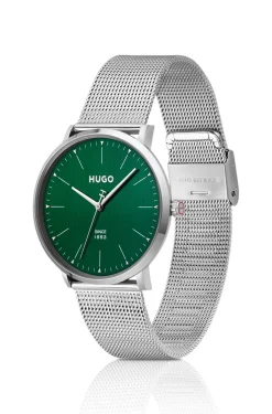 #Style 3H green-dial watch with mesh bracelet