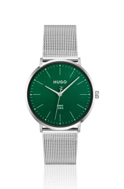 #Style 3H green-dial watch with mesh bracelet