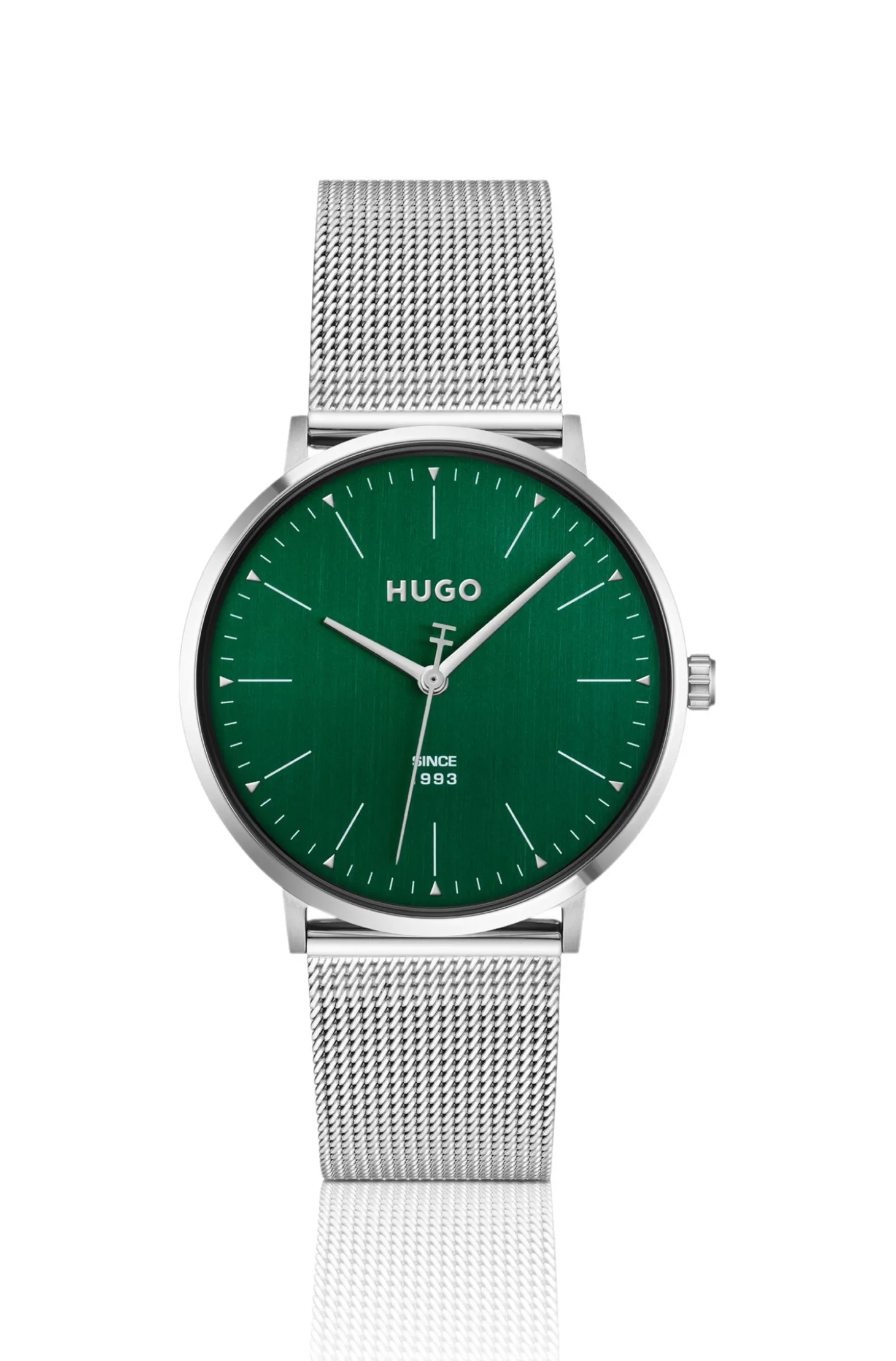 #Style 3H green-dial watch with mesh bracelet