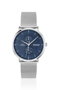 Style silver-tone watch with blue dial