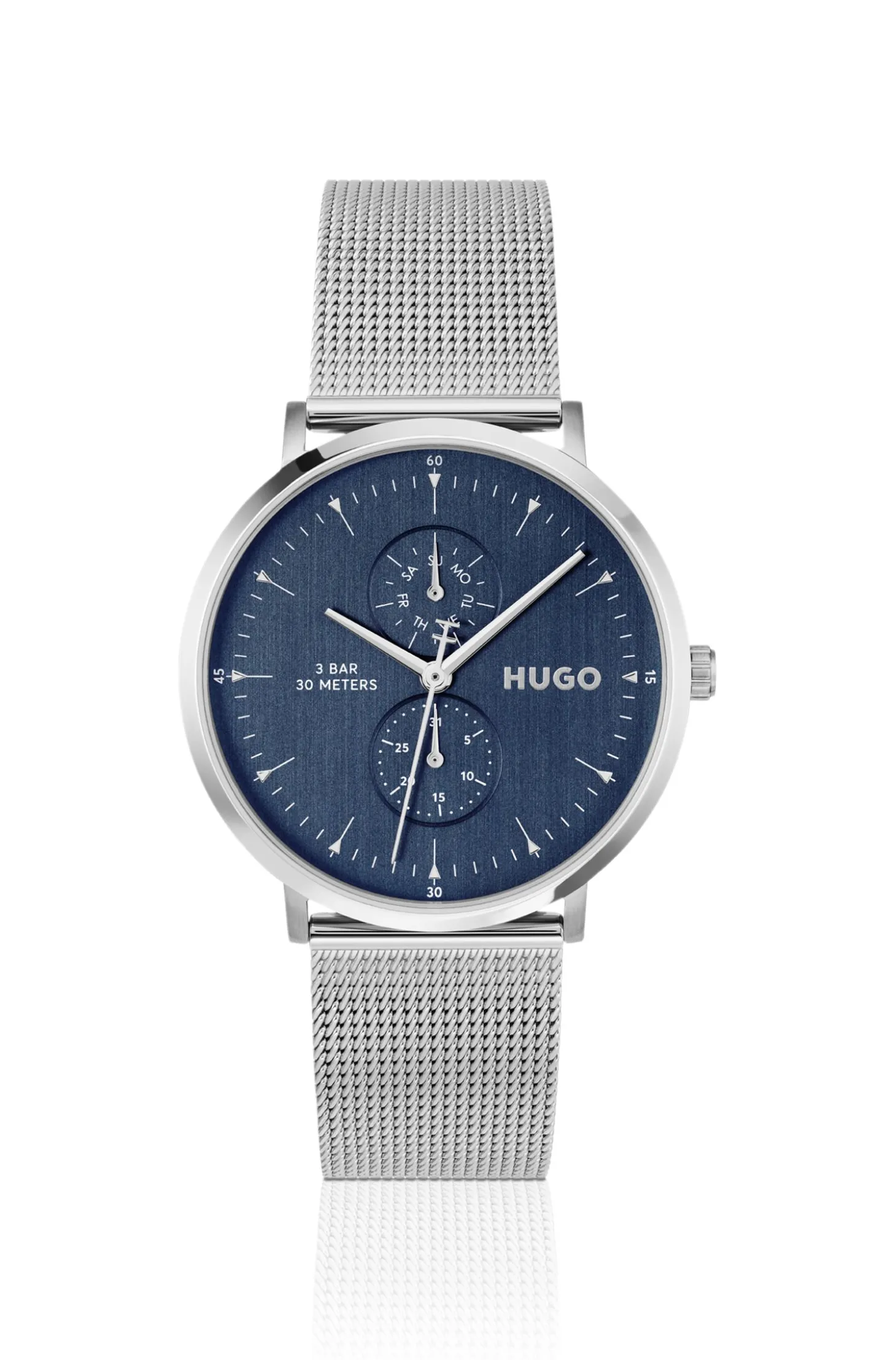 Style silver-tone watch with blue dial