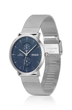 Style silver-tone watch with blue dial