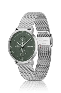 Style silver-tone watch with green dial