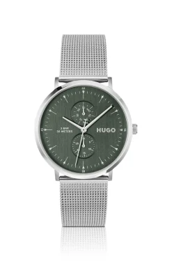 Style silver-tone watch with green dial