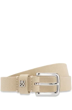 Suede belt with stacked-logo keeper trim