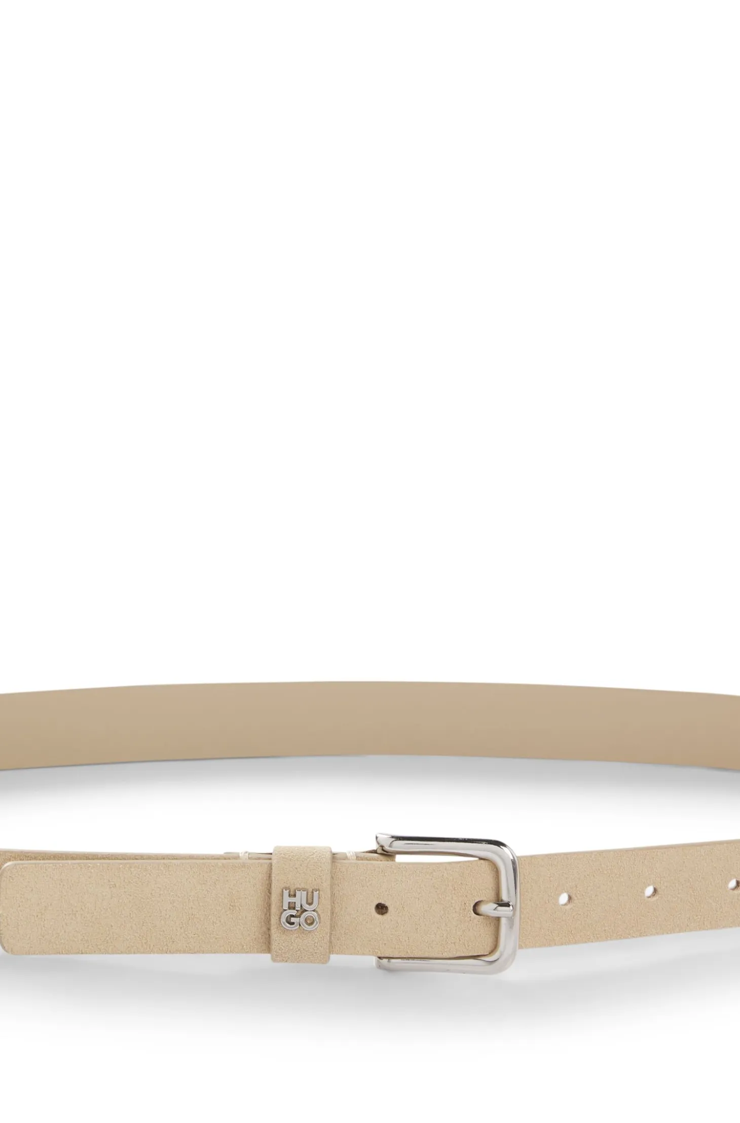 Suede belt with stacked-logo keeper trim