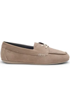Suede boat shoes with stacked logo