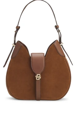 Suede hobo bag with Double B monogram