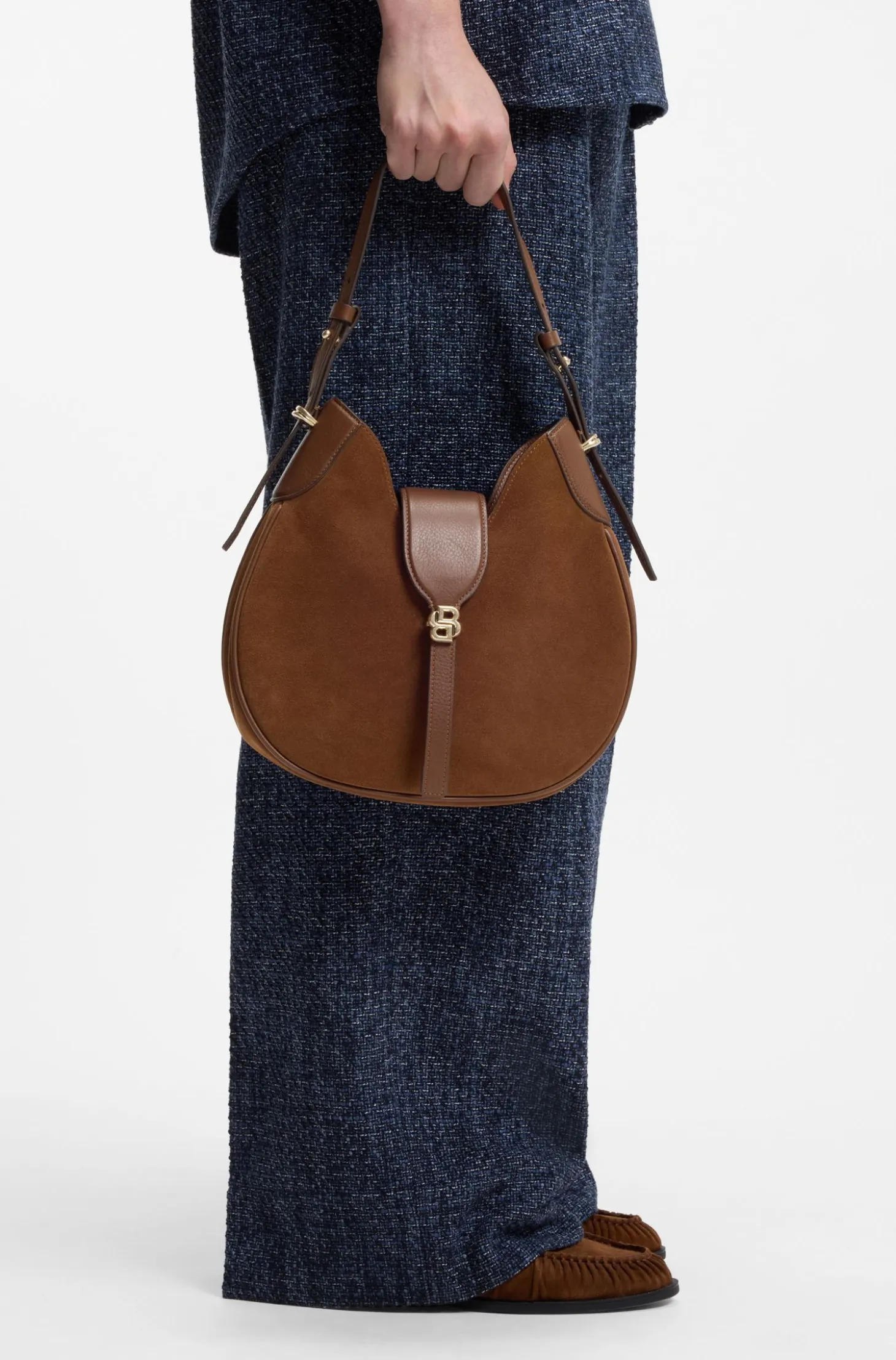 Suede hobo bag with Double B monogram