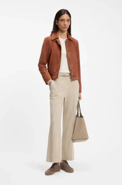 Suede jacket with covered zip closure