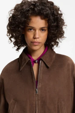 Suede jacket with gathered hem
