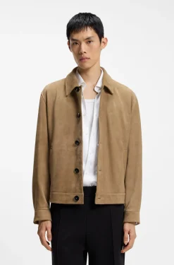 Suede jacket with stitched breast-pocket detail