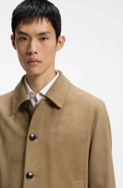 Suede jacket with stitched breast-pocket detail