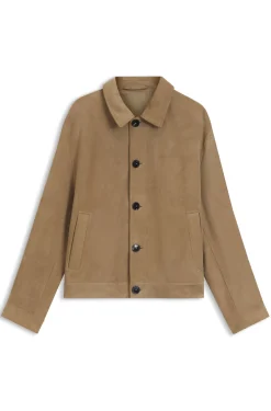 Suede jacket with stitched breast-pocket detail