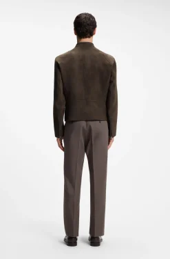 Suede jacket with zipped cuffs