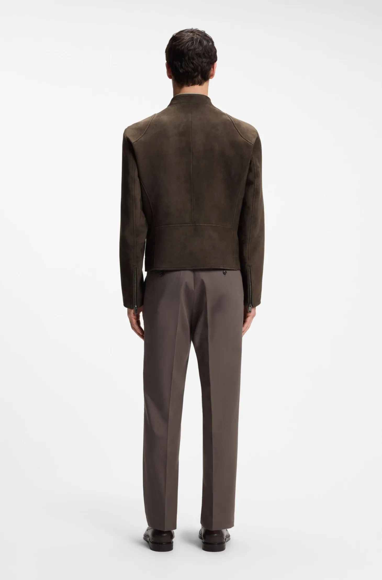 Suede jacket with zipped cuffs