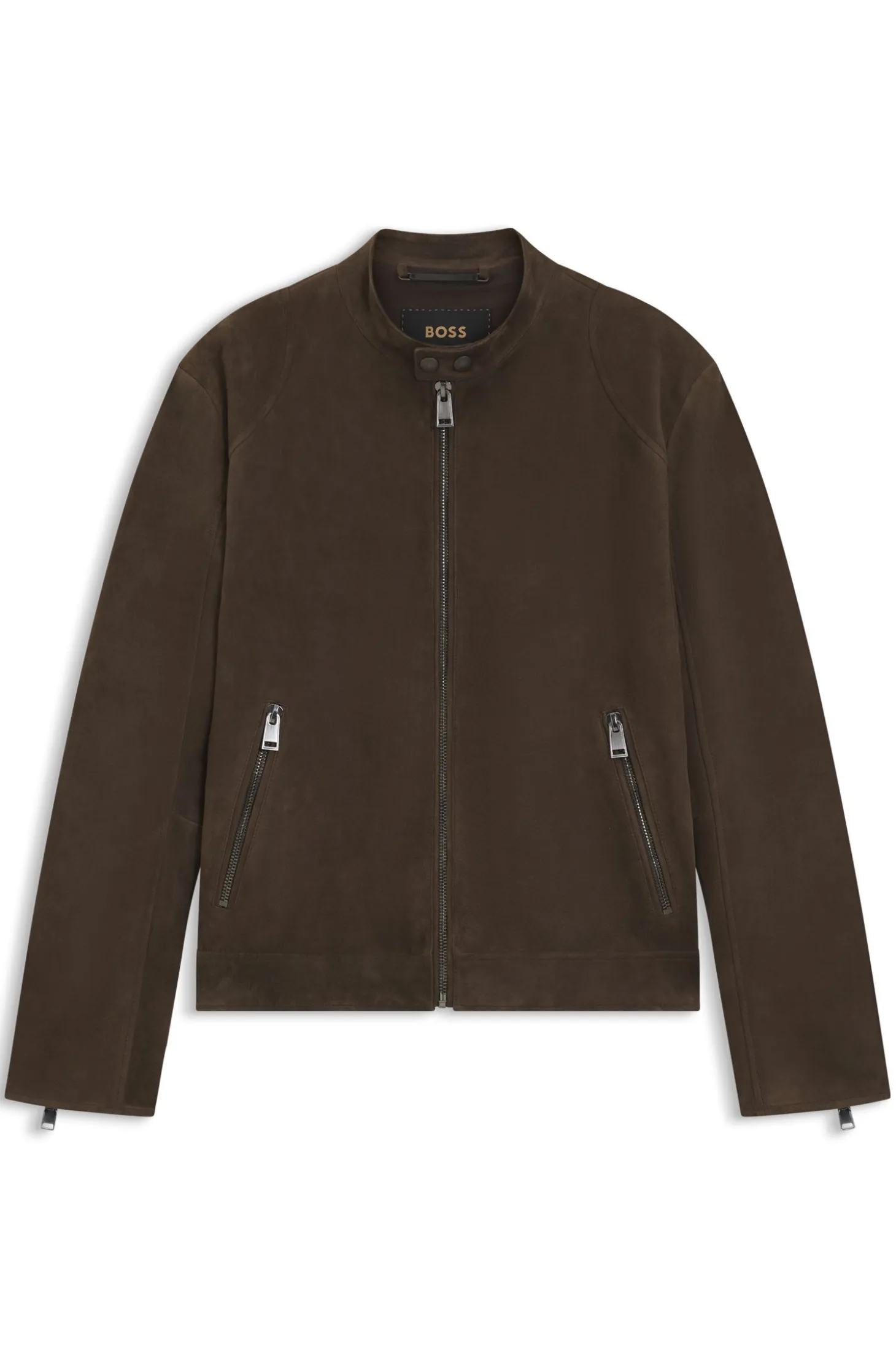 Suede jacket with zipped cuffs