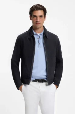 Suede leather jacket with zip closure