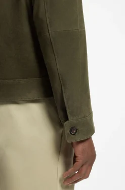 Suede leather jacket with zip closure