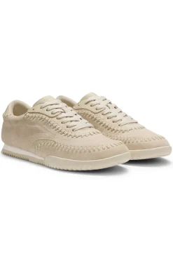 Suede-leather trainers with whipstitching