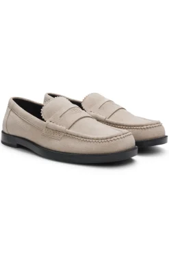 Suede loafers with branded penny trim