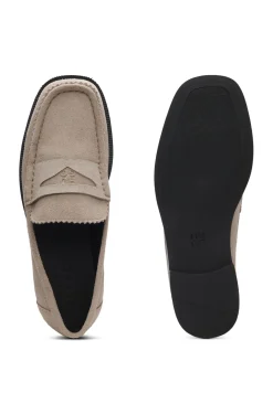 Suede loafers with branded penny trim