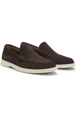 Suede loafers with embossed logo