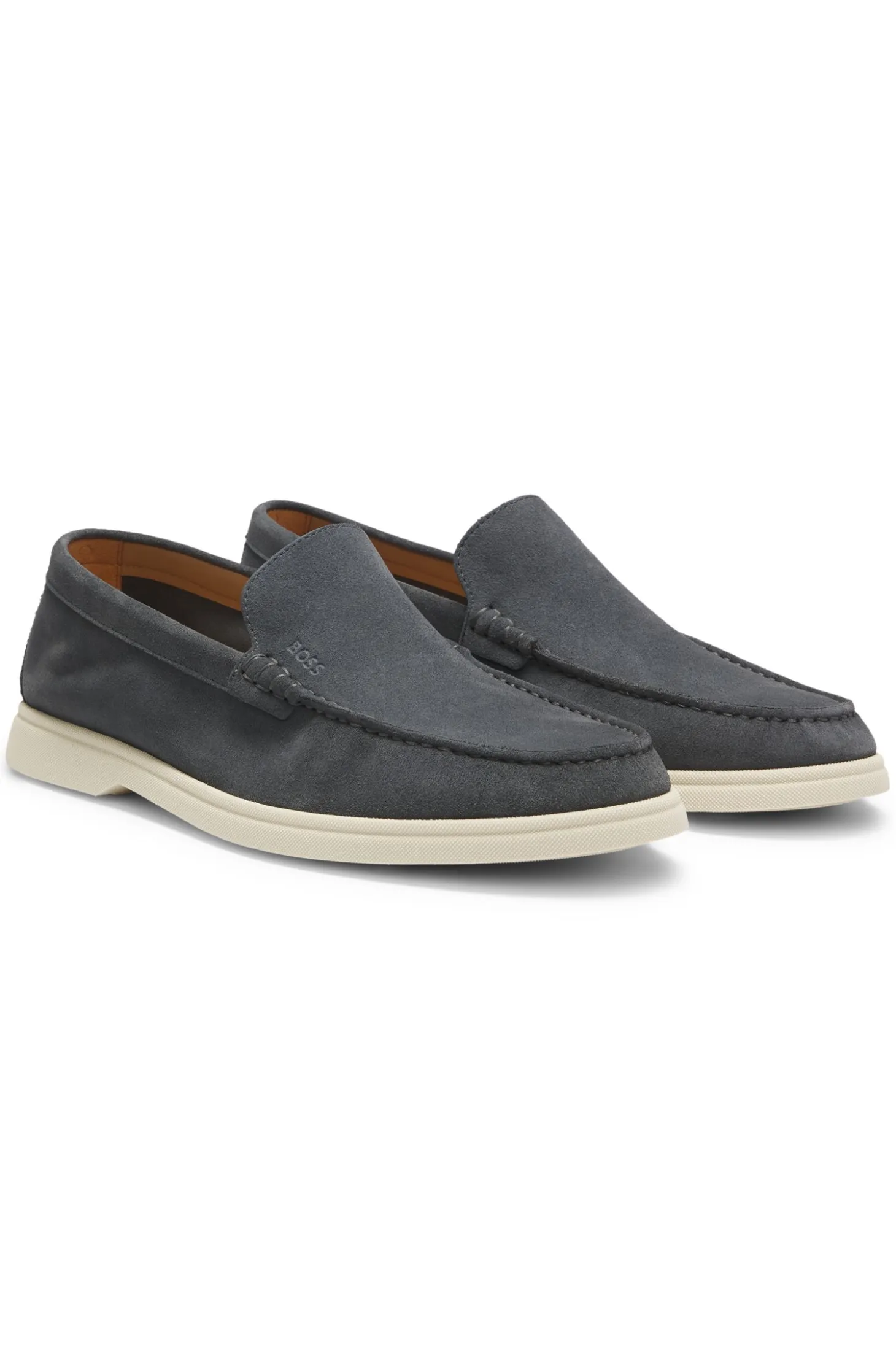 Suede loafers with embossed logo