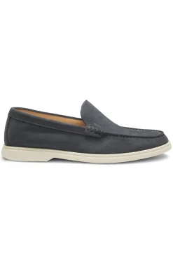 Suede loafers with embossed logo