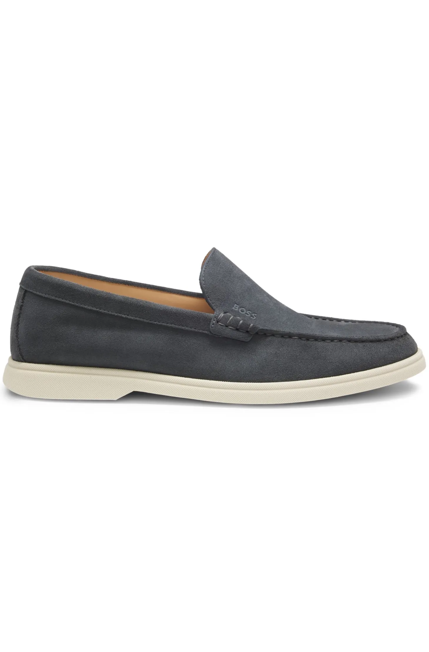 Suede loafers with embossed logo