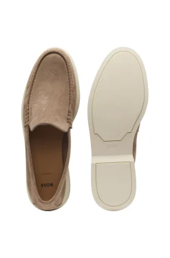 Suede loafers with embossed logo