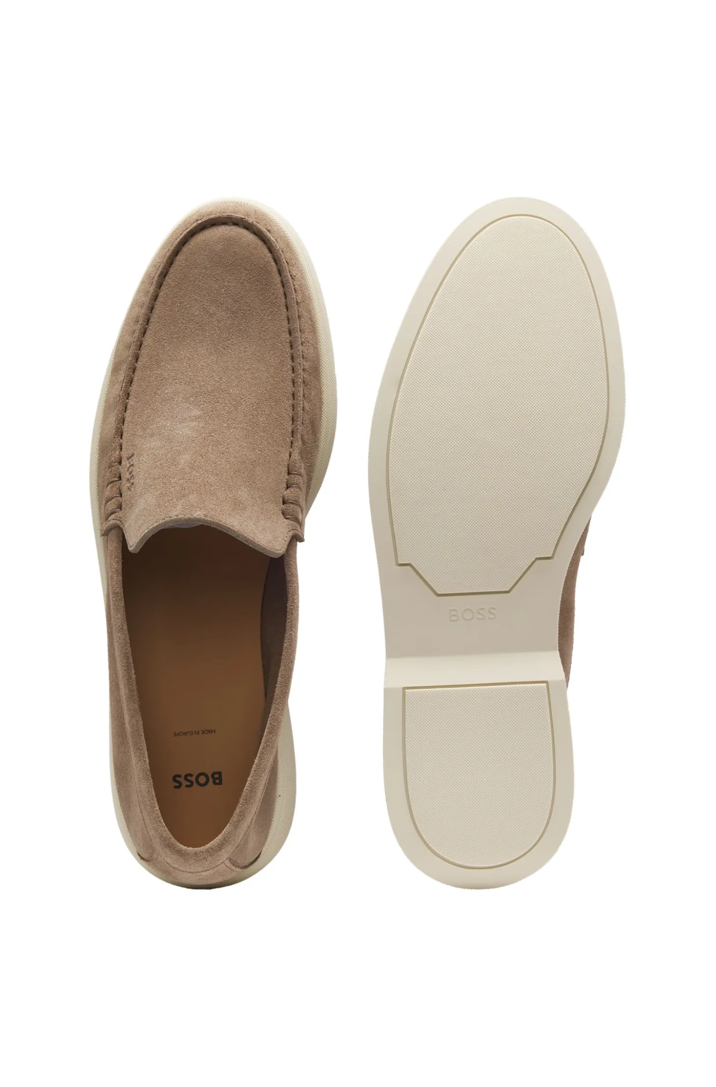 Suede loafers with embossed logo