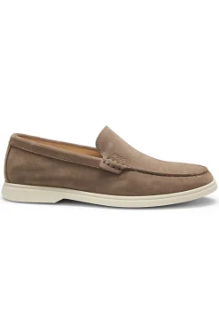 Suede loafers with embossed logo