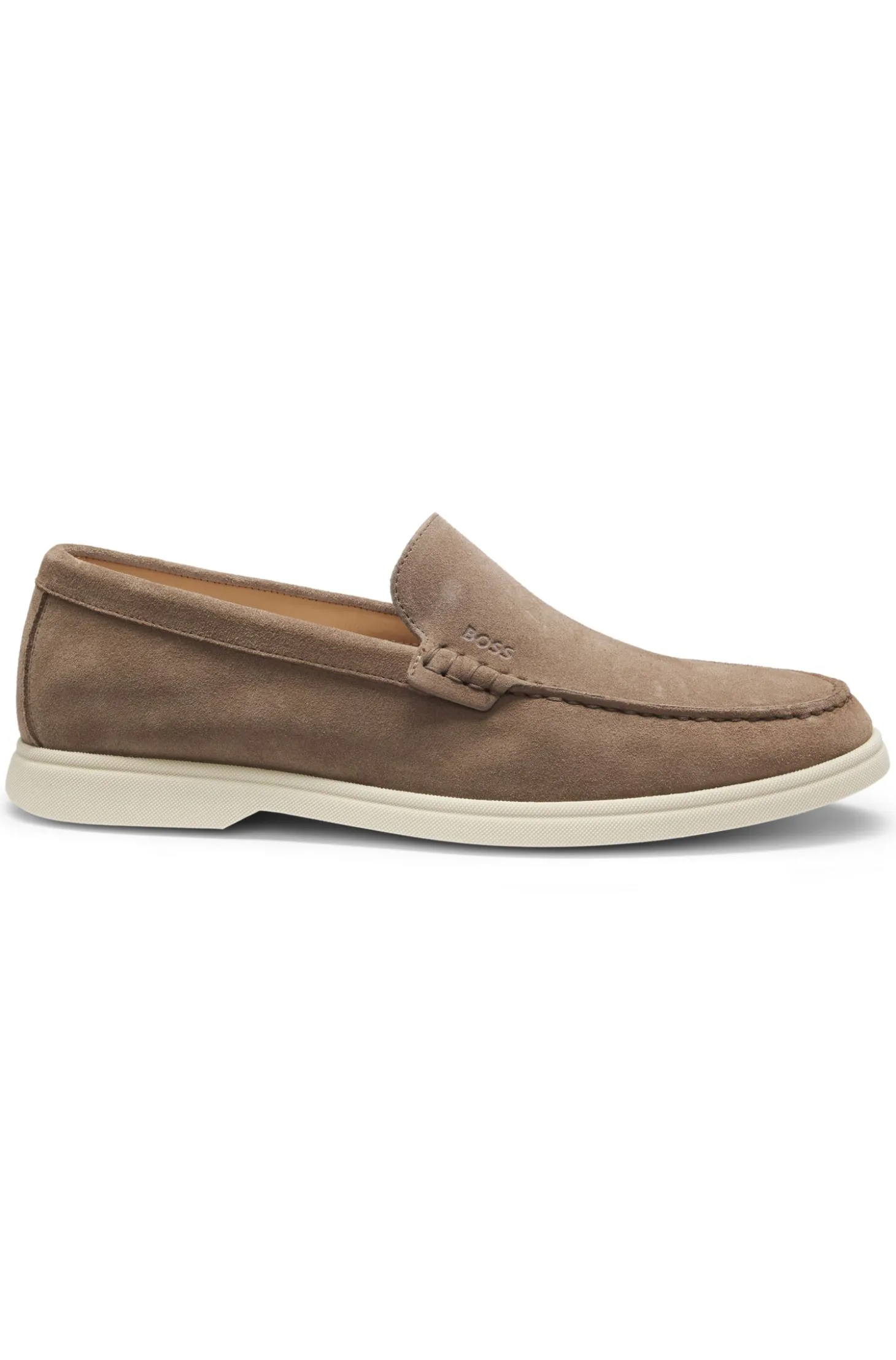 Suede loafers with embossed logo