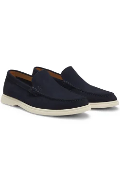 Suede loafers with embossed logo