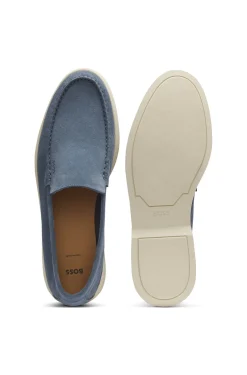 Suede loafers with embossed logo