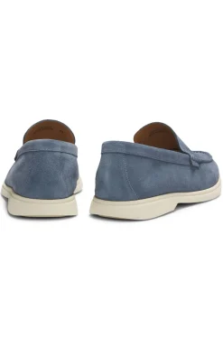 Suede loafers with embossed logo