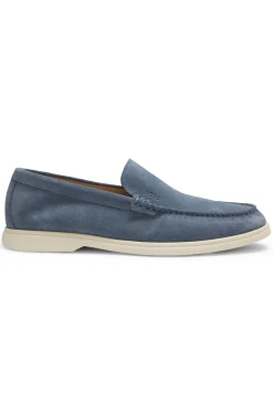 Suede loafers with embossed logo