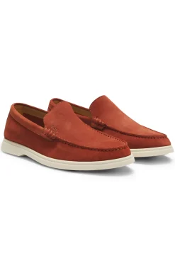 Suede loafers with embossed logo
