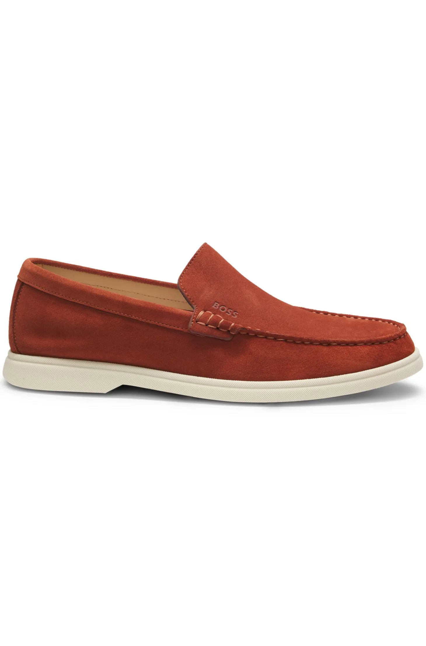Suede loafers with embossed logo