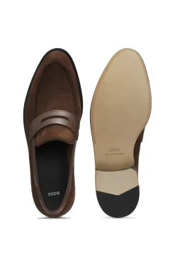Suede loafers with leather trims
