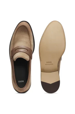 Suede loafers with leather trims