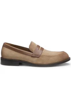Suede loafers with leather trims