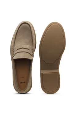 Suede loafers with logo penny trim