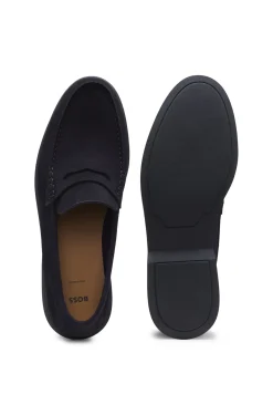 Suede loafers with logo penny trim