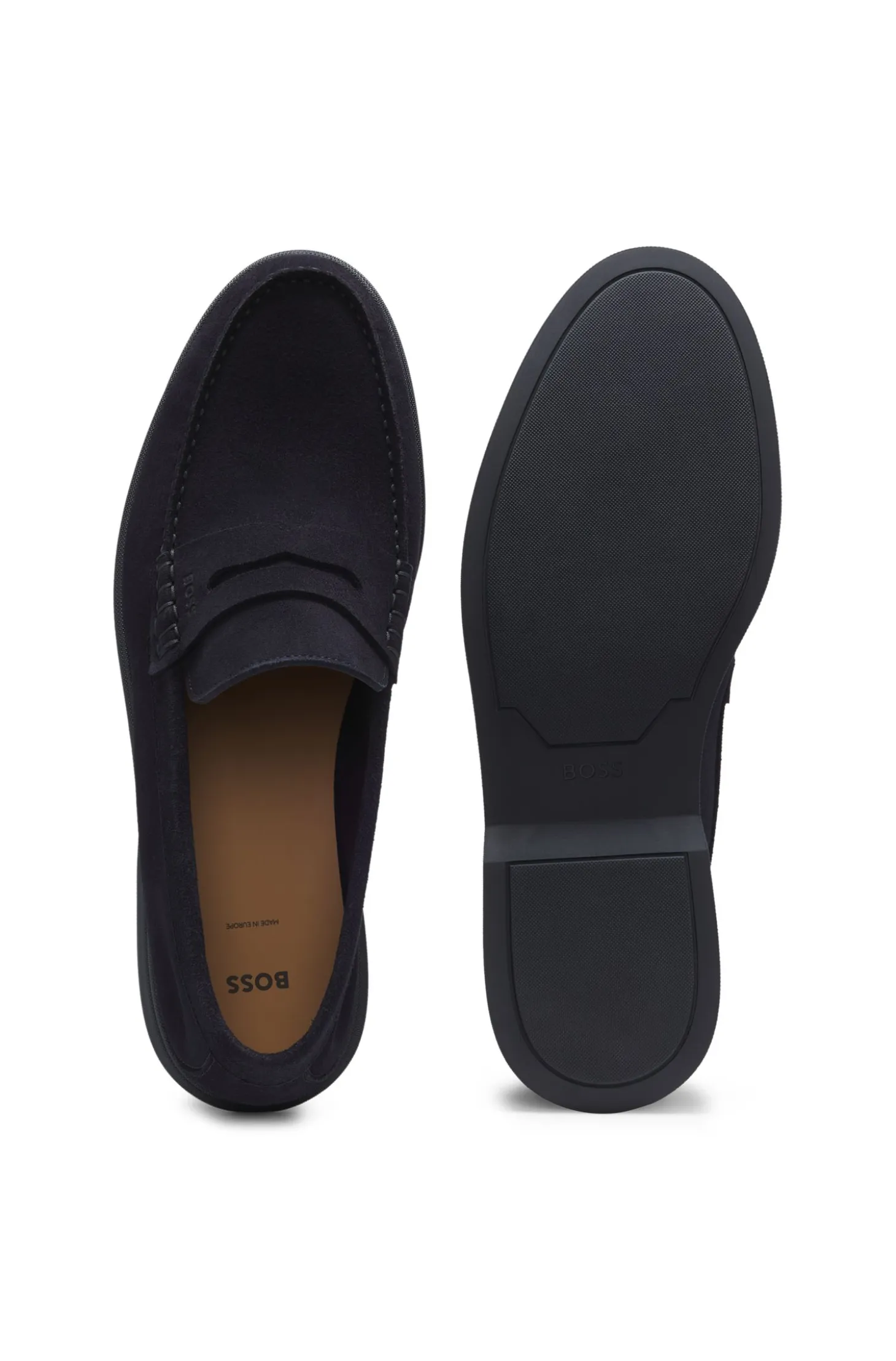 Suede loafers with logo penny trim