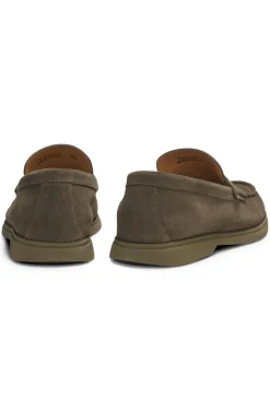 Suede loafers with logo penny trim