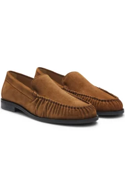 Suede loafers with ruched detail