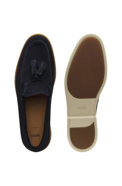 Suede loafers with tassel trim